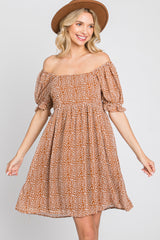 Camel Animal Print Puff Sleeve Dress