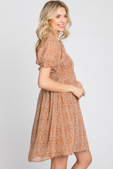 Camel Animal Print Puff Sleeve Dress