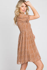 Camel Animal Print Puff Sleeve Dress