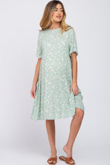 Mint Green Floral Tiered Ruffle Sleeve Maternity Dress