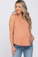 Salmon V-Neck Raw Edge Hi-Low Maternity Tank Top