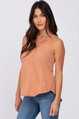 Salmon V-Neck Raw Edge Hi-Low Tank Top