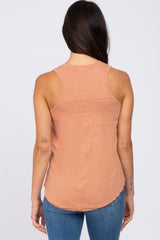 Salmon V-Neck Raw Edge Hi-Low Tank Top