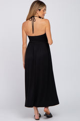 Black Cinched Halter Neck Maternity Midi Dress