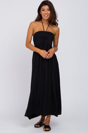 Black Cinched Halter Neck Midi Dress