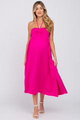 Fuchsia Cinched Halter Neck Maternity Midi Dress