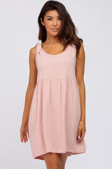 Light Pink Linen Shoulder Tie Dress