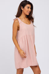 Light Pink Linen Shoulder Tie Dress