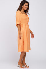 Orange Smocked Front Tie Midi Dress