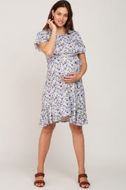 Light Olive Floral Ruffle Maternity Dress