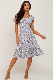 Light Green Floral Overlap Waist Tie Dress