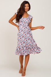 Light Pink Floral Overlap Waist Tie Dress