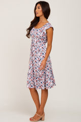 Light Pink Floral Overlap Waist Tie Dress