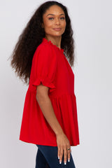 Red Ruffle Trim Blouse