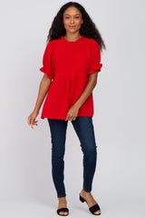 Red Ruffle Trim Blouse