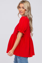 Red Ruffle Trim Maternity Blouse