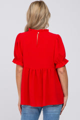 Red Ruffle Trim Maternity Blouse