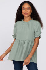 Sage Ruffle Trim Maternity Blouse