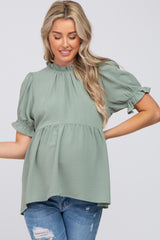 Sage Ruffle Trim Maternity Blouse