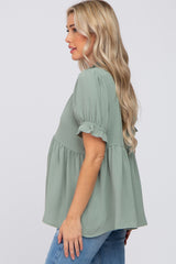 Sage Ruffle Trim Maternity Blouse