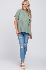 Sage Ruffle Trim Maternity Blouse