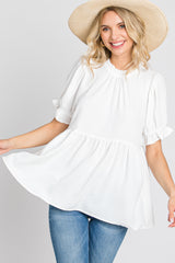 White Ruffle Trim Blouse