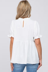 White Ruffle Trim Maternity Blouse