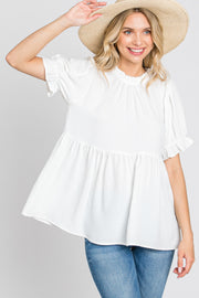 White Ruffle Trim Blouse