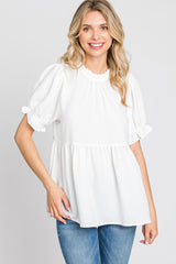 White Ruffle Trim Blouse