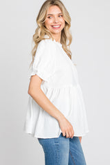 White Ruffle Trim Blouse