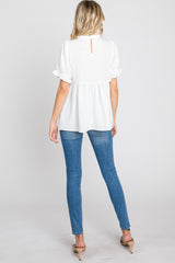 White Ruffle Trim Blouse