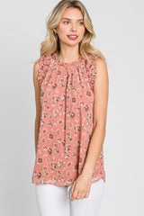 Mauve Floral Frill Accent Tank Top