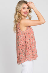 Mauve Floral Frill Accent Tank Top