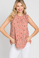 Mauve Floral Frill Accent Tank Top