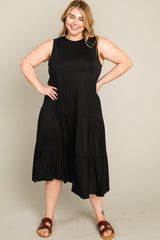 Black Tiered Sleeveless Plus Midi Dress