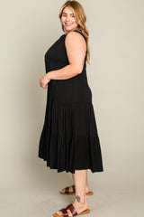 Black Tiered Sleeveless Plus Midi Dress