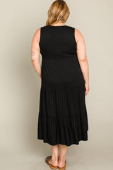 Black Tiered Sleeveless Plus Midi Dress