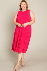 Fuchsia Tiered Sleeveless Plus Midi Dress