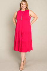 Fuchsia Tiered Sleeveless Plus Midi Dress