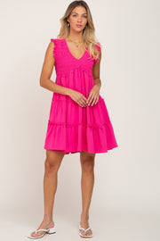 Fuchsia Sleeveless Smocked Tiered Dress