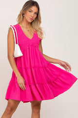 Fuchsia Sleeveless Smocked Tiered Dress