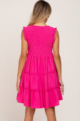 Fuchsia Sleeveless Smocked Tiered Dress