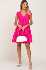 Fuchsia Sleeveless Smocked Tiered Dress