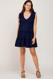 Navy Sleeveless Smocked Tiered Maternity Dress