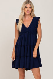 Navy Sleeveless Smocked Tiered Dress