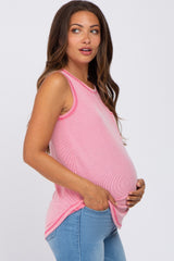 Pink Ribbed Pocket Front Maternity Tank Top