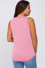 Pink Ribbed Pocket Front Maternity Tank Top