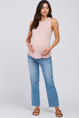 Light Pink Solid Sleeveless Maternity Top