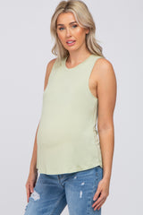 Mint Green Solid Sleeveless Maternity Top