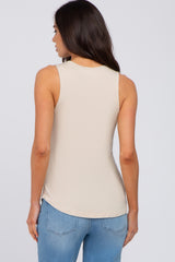 Beige Solid Sleeveless Maternity Top